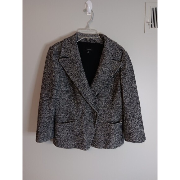 Ann Taylor Black Tweed Blazer Jacket Cropped Sz 6 Office Classic - Picture 1 of 4